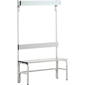 Changing bench, tubular steel/aluminium, single with wardrobe section, 1015 mm wide, light grey