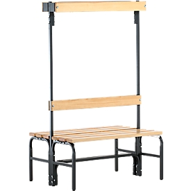 Changing bench, tubular steel/wood, double, with cloakroom section, 1015 mm wide, anthracite