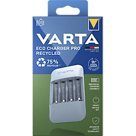 Chargeur de batterie VARTA Charger Pro Recycled Box, composé à 75 % de matériaux recyclés, avec câble de recharge USB Type-C inclus