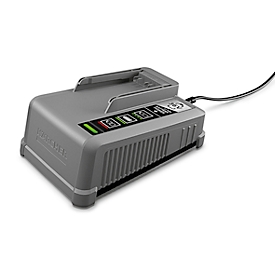 Chargeur rapide Kärcher Battery Power+ 36/60, filaire, pour batteries interchangeables Kärcher de 36 V, courant de charge 6 A, affichage LED, support mural inclus, gris