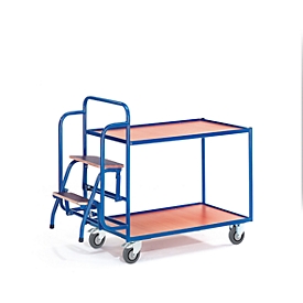 Chariot à 2 étages avec marchepied, L 990 x l. 590 mm, charge 250 kg