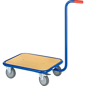Chariot à barre de poussée avec surface de chargement en bois