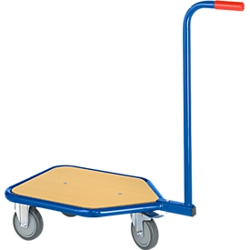 Chariot à barre de poussée avec surface de chargement en bois