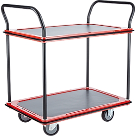 Chariot à plateaux 120L - 2 plateaux -  acier  - L 485 x P 710/775 x H 1000 mm -  jusqu'à 220 kg -  noir/rouge - notre marque Schäfer Shop Select