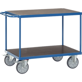 Chariot à plateaux fetra®, 2 plateaux, roues pivotantes &amp; fixes, jusqu'à 600 kg, plateaux en contreplaqué de L 850 x l 500 mm