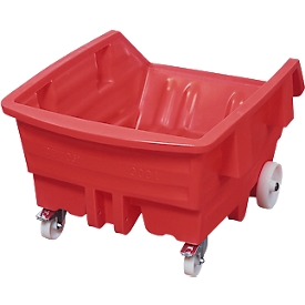 Chariot basculant, polyéthylène, rouge, L 920 x P 1320 x H 625 mm, 300 l, hauteur de déversement 405 mm, jusqu'à 150 kg