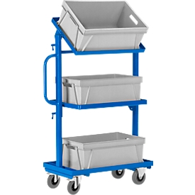 Chariot d'appoint, avec étagères ouvertes, sans plateaux en bois/caisses au format euro, inclinable