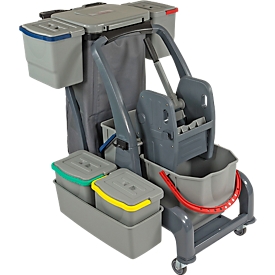 Chariot de ménage Sprintus PRO XL Sprintus, 6 seaux/67 L en tout, Support pour sac poubelle, bac, pour usage intérieur, gris