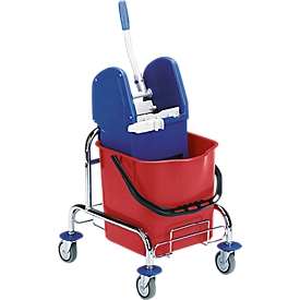 Chariot de nettoyage à roulettes, 1 bac, chromé, seau de 25 litres, avec presse à mâchoires professionnelle, armature en métal