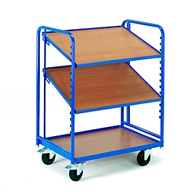 Chariot de préparations de commande Rollcart, pour bacs Euros, avec 3 étages en bois avec socle, L 410 x l. 620 x H 1350  mm