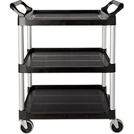 Chariot de service Rubbermaid Utility Cart, 3 étagères, jusqu'à 90 kg, modèle ouvert, noir