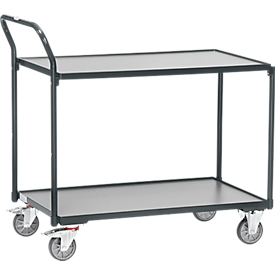Chariot de table Genius de Schäfer Shop, 2 étages, L 850 x l 500 mm, jusqu'à 300 kg, 2 poignées de poussée, roulettes pivotantes et fixes, bois et acier, gris anthracite RAL 7016