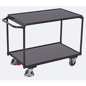 Chariot de table léger, panneau acier/MDF, gris anthracite/gris foncé, 2 étagères, L 835 x l 505 mm, roulettes TPE avec EasySTOP, jusqu'à 250 kg