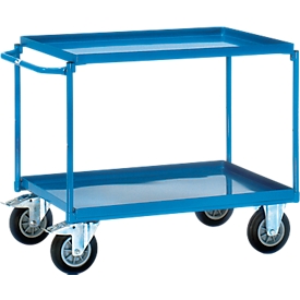 Chariot de transport 4820 Fetra, avec 2 étages en acier avec rebord, L 850 x l. 500 mm, capacité de charge 400 kg, bleu brilliant RAL 5007