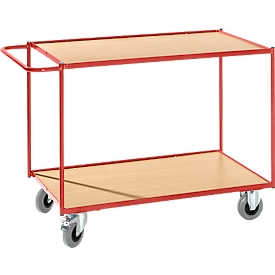 Chariot de transport à 2 étages, 790 x 490 mm, capacité de charge 250 kg, rouge