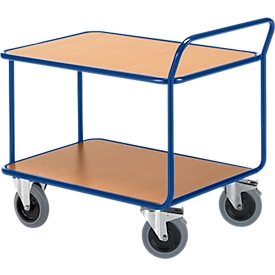Chariot de transport à 2 étages Rollcart - L 800 x l. 500 mm - capacité de charge 500 kg - roulettes en TPE - bleu gentiane RAL 5010
