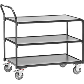 Chariot de transport à 3 étages Fetra, l. 850 x P 500 mm, capacité de charge 300 kg, roulettes à revêtement en TPE, gris anthracite RAL 7016
