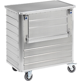 Chariot de transport en aluminium, côté long rabattable, 355 litres, avec couvercle