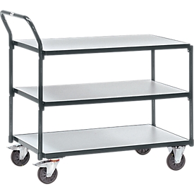 Chariot de transport ESD, 3 étages, L 850 x l. 500 mm, jusqu’à 300 kg, acier/bois, gris ardoise