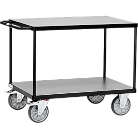 Chariot de transport Grey Edition, acier/bois, 2 étages, L 1000 x l. 600 mm, jusqu’à 600 kg, anthracite/gris moyen
