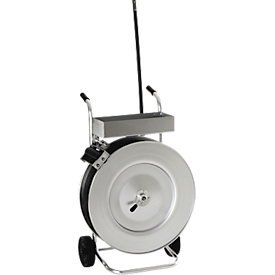 Chariot dérouleur, pour feuillards en PET &amp; PP avec Ø de mandrin de 406 mm &amp; largeur jusqu'à 19 mm, avec frein de tambour, L 400 x l 650 x H 970 mm, entièrement galvanisé