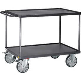 Chariot ESD à plateaux Fetra 9400W, jusqu'à 500 kg, 2 plateaux avec bacs, surface de chargement L 850 x l 500 mm, pneus TPE, poignée de poussée, acier, gris ardoise