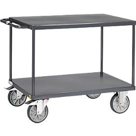 Chariot ESD Fetra 9400B, jusqu'à 500 kg, 2 plateaux avec plates-formes, surface de chargement L 850 x l 500 mm, pneus TPE, poignée de poussée, acier, gris ardoise