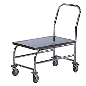 Chariot inox avec poignée de poussée rabattable et surface de chargement surélevée, 840 x 500 mm