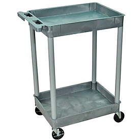 Chariot polyvalent en plastique, 2 étages à bassine, gris