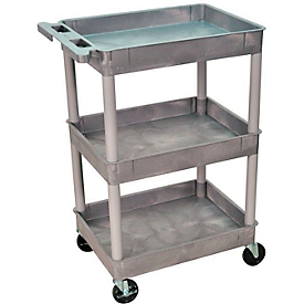 Chariot polyvalent en plastique, 3 étages à bassine, gris