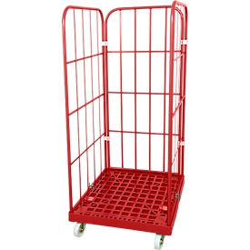 Châssis mobile, plastique, avec 2 grilles latérales et 1 panneau arrière, hauteur 1550 mm, rouge feu RAL 3000