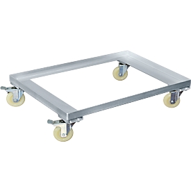 Châssis mobile pour bacs norme Europe, 600 x 400 mm, charge 250 kg, inox