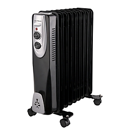 Chauffage Gutfels HR 32009 sw, 800/1200/2000 W, 3 niveaux, 9 ailettes, poignée de transport, thermostat, roulettes de transport, L 410 x P 230 x H 540 mm, noir