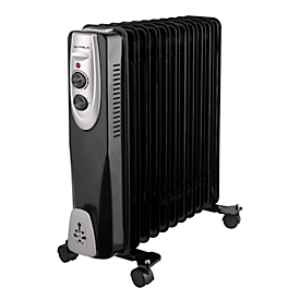 Chauffage Gutfels HR 32011 sw, 800/1200/2000 W, 3 niveaux, 11 ailettes, poignée de transport, thermostat, roulettes de transport, L 490 x P 230 x H 540 mm, noir