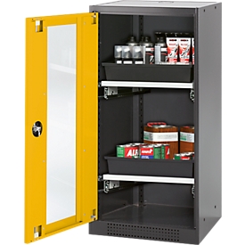 Chemicaliënkast, vleugeldeur en glasplaat, 2 schuifladen, H 1105 mm, veiligheid: