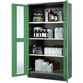 Chemicaliënkast, Vleugeldeur met glasplaat, 3 legborden, 1055x520x1950 mm, resedagroen
