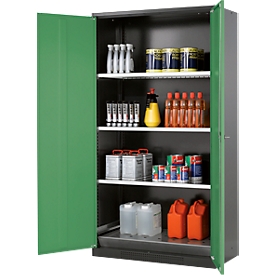 Chemikalienschrank asecos, Flügeltür, 3 Böden, 1055x520x1950 mm, resedagrün