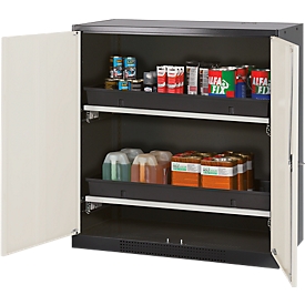 Chemikalienschrank, Flügeltür, 2 Auszugswannen, 1055x520x1105 mm, reinweiss