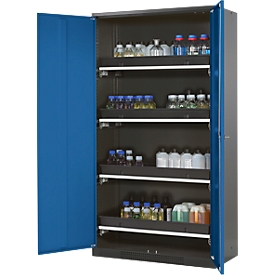 Chemikalienschrank, Flügeltür, 4 Auszugswannen, 1055x520x1950 mm, enzianblau