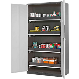 Chemikalienschrank, Flügeltür, 4 Auszugswannen, 1055x520x1950 mm, lichtgrau