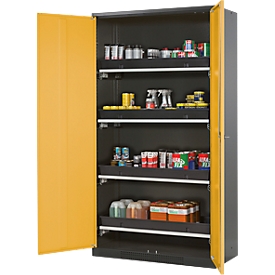Chemikalienschrank, Flügeltür, 4 Auszugswannen, 1055x520x1950 mm, sicherheitsgelb