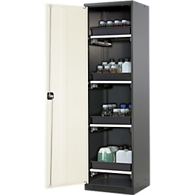 Chemikalienschrank, Flügeltür, 4 Auszugswannen, 545x520x1950 mm, reinweiß