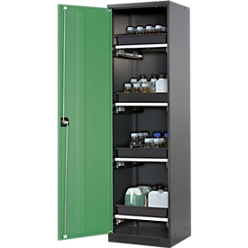 Chemikalienschrank, Flügeltür, 4 Auszugswannen, 545x520x1950 mm, resedagrün