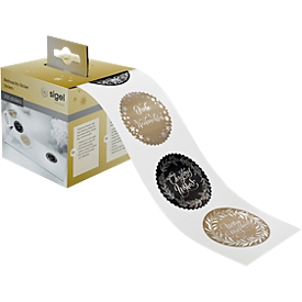 Christmas stickers Sigel Christmas Lettering, 200 pieces on a roll, various motifs, with silver print, W 45 x H 50 mm