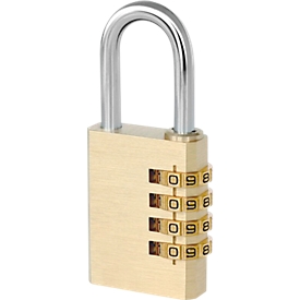 Cijfer hangslot, 4 cijferwieltjes, beugelhoogte 40 mm, dubbele vergrendeling, messing massief