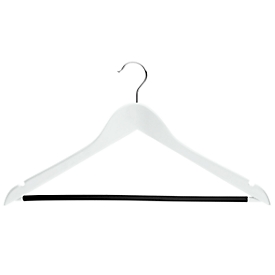 Cintre de forme en bois de lotus Rudolf Weber KG Lotus, épaisseur du cintre 12 mm, barrette antidérapante, incisions pour jupes, 10 pièces, blanc