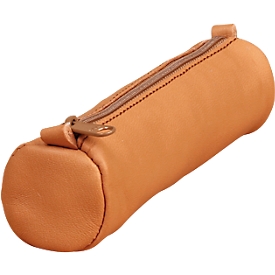 CLAIREFONTAINE Pochette à crayons Age Bag, Ø 4 x L 18,5 cm, cuir véritable, fermeture éclair, ronde, marron