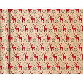 Clairefontaine Rood Rendier Inpakpapier, voor Kerstmis, bruinrood met rendierdecoratie, 5 Kleine rollen van elk L 5 m x B 350 mm