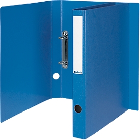 Classeur à anneaux Biella Viria®, pour DIN A4, jusqu'à 150 feuilles, 2 anneaux Ø 25 mm, avec trou de préhension, L 255 x l 31 x H 320 mm, carton, bleu