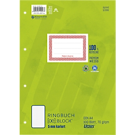 Classeur à anneaux Green Ursus, format A4, quadrillé, 100 feuilles